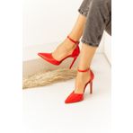 Lİmar Shoes Limar Kırmızı Yılan Derisi Desenli Stiletto Sivri Burun Kadın Topuklu Ayakkabı