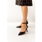 Lİmar Shoes Limar Siyah Cilt Bilekten Bağlamalı Stiletto Sivri Burun Kadın Topuklu Ayakkabı