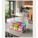 Limeks Home Çok Amaçlı 6 Bölmeli Poşet Çay Saklama Kutusu Şeffaf Plastik 15x23 cm Tabanı Desenli