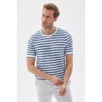 LIMITED Erkek Çizgili Kısa kollu Bisiklet Yaka Rayon Erkek İndigo Triko Tişört - XL - Indigo