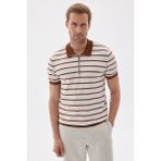 Lımıted Erkek Çizgili Polo Yaka Rayon Triko Tişört Kiremit - XL