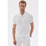 Lımıted Erkek Düz Fermuarlı Polo Yaka Rayon Triko Tişört Ekru - 2XL