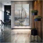 Limitless Design Yağlı Boya Efektli Gemi Yelkenli Deniz Doğa Manzara Hd Baskı Kanvas Tablo - 100 x 150 - Renkli