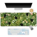 LIMKRIAN Anime Kedi Mouse Pad Yeşil Masa Mat, Dikişli Kenarları ile XL Oyun Mouse Pad Kaymaz, Masaüstü Bilgisayar Dizüstü Bilgisayar Çalışma Ev için Büyük Klavye Mat Sevimli Ofis Masası Aksesuarları