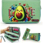 Limmy Kalem Kutusu Avakado Love Kawai Organizer Kalemkutu Vegan Deri Üç Bölmeli Kalemlik -Yeşil