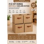 limocca home textile Katlanır Jüt Kumaş Saklama Kutusu 4'Lü SET Organizer, Dolap İçi Çamaşır, Çocuk Odası Oyuncak Düzenleyici