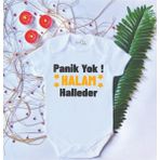 Limon 9 12 Ay Beyaz Bebek Baskılı Panik Yok Halam Halleder Pamuklu Çıtçıtlı Body Zıbın