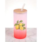 Limon Baskılı 600 ml Cam Matara- Su Matarası, Suluk Matara, Cam Pipetli Matara