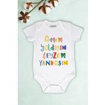Limon Beyaz Annem Yoldaşım Teyzem Yandaşım Baskılı Unisex Bebek Body Zıbın