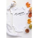 Limon Beyaz Atatürk İmza Baskılı Kısa Kol Çıtçıtlı Unisex Bebek Body Zıbın