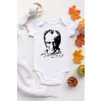 Limon Beyaz Atatürk Kısa Kol Çıtçıtlı Unisex Bebek Body Zıbın