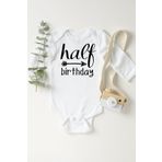 Limon Beyaz Half Birthday Çıtçıtlı Kısa Kol Unisex Bebek Body Zıbın