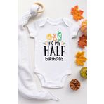 Limon Beyaz Half Birthday Hediyeli Kısa Kol Çıtçıtlı Unisex Bebek Body Zıbın