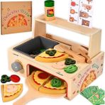 Limon Dekor 50 Parça Ahşap Pizza Fırını Oyun Seti - Montessori Eğitici Mutfak ve Kesilebilir Oyuncak Yiyecek Seti