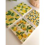 Limon Desenli Doğal Taş Bardak Altlığı -4'lü Set - 10 x 10 cm