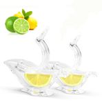 Limon sıkacağı, 2 adet, şeffaf, manüel meyve sıkacağı, kuş balığı şeklinde, mutfak ve seyahat için, limon dilimi sıkacağı, çift bölmeli, BPA içermeyen plastikten meyve sıkacağı