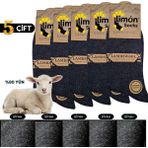 Limon Socks Kışlık Lambswool Yün Çorabı (5 Çift) Kadın ve Erkekler Için Termal Özellikli Kalın Çorap - 40 - 44 - Siyah