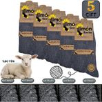 Limon Socks Kışlık Lambswool Yün Çorabı (5 Çift) Kadın ve Erkekler Için Termal Özellikli Kalın Çorap - Standart - Füme