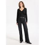Limon V Yaka Slim Fit Düz Siyah Kazak Kadın ML5WL-KZK9009 - XL