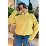 Limon Yarım Fermuar Etek Ucu Büzgülü Dik Yaka Oversize Kadın Polar Sweatshirt - 97234