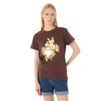 Limon Yuvarlak Yaka Baskılı Kahve Kadın T-Shirt L5SL-TST5814