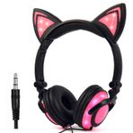 LIMSON Kedi Kulaklı Çocuk Kulaklığı, LED Işık Şarj Edilebilir Kulaklık, Çocuklar, Gençler Yetişkinler için, iPad, Tablet, Bilgisayar, Cep Telefonu ile Uyumlu (Siyah ve Pembe)