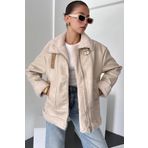 Lin Collection Kadın Deri İçi Kürklü Mont Parlak Bej 3451-2303