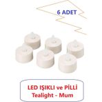 Lin Grup Led Mum Ledli Şamdan Mum Pilli Led Işıklı Mum Tea Light 6 Adet