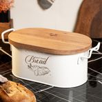 Lin Metal Ahşap Kapaklı Tel Kulplu Metal Ekmeklik (Bread Baskılı) Ln1293B