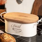 Lin Metal Ahşap Kapaklı Tel Kulplu Metal Ekmeklik (Bread Baskılı) Ln1293K