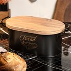 Lin Metal Ahşap Kapaklı Tel Kulplu Metal Ekmeklik (Bread Baskılı) Ln1293S