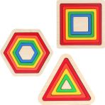 Lina Hobby Renkli Geometrik Şekiller - Montessori Eğitici Zeka Oyunu Seti - 3 Lü Şekil Set Tahta Kare Üçgen Altıgen