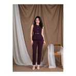 LİNA TİMUR Premium Gold Düğme Detaylı Peplum Yelek ve Kalem Pantolon Takım - Mürdüm