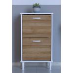 Lina Vella Home Luna Ayaklı Kapı Önü 52 x 90 x 26 Cm’ Lik 2 Düşer Kapak 4 Göz Bölmeli Ayakkabılık - Beyaz - Meşe