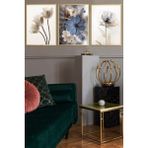 Linacci Üçlü Gold Alüminyum Metal Çerçeveli Mavi Çiçekli Camlı Poster Tablo Seti - 50*70 - Altın