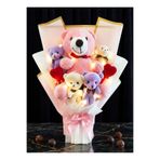 Linalux Gifts Led Işıklı Büyük Pembe Ayıcık Buketi Mini Peluş Ayılar ve Kalp Detaylı Pembe Beyaz Tasarım Hediyelik Buket