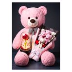 Linalux Gifts Sevgiliye Lüx Hediye 90cm Pembe Büyük Peluş Ayıcık Işıklı Fanus Gül ve Ayıcık Buketiyle Doğum Günü Hediyesi Premium Hediye