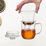 Linanware Cam Kapaklı Demleme Süzgeçli Isıya Dayanıklı Borosilikat Camdan Kupa Bardak 350 ml