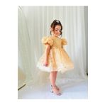 Linarookids Altın Sarısı Taşlı Vintage Kız Bebek Elbise,Doğum günü elbise,fotoğraf çekim elbise,1-11 Yaş Uygun