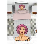 linazaitun Modern Genç Odası Popart Desenli Yatak Örtüsü ve Yastık Kılıfı Pike