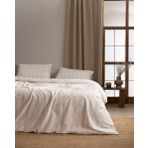 Linda Çizgili King Size %100 Pamuk Yıkamalı Gofre Nevresim Takımı - Beyaz/Mercan