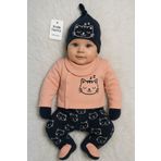 Linda Harris Sleepy Cat Lacivert-Somon 5’li Yenidoğan Bebek Hastane Çıkışı Seti