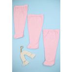 Lindakids Fitilli Kumaş %100 Pamuk 3'lü Patikli Pembe Bebek Tek Alt Seti, Bebek Pijama Altı