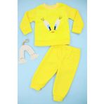Lindakids Tweety Nakışlı Welsoft Polar Sarı Civciv Desenli Kız Bebek Alt Üst Takım