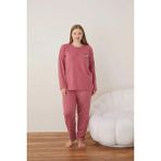 Lindros Kadın Pamuklu Düğme Yaka Raporlu İnterlok Battal Pijama Takımı 05121 - 1 Adet Gül Kurusu-4XL