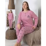 Lindros Kadın Pamuk'lu Düğme Yaka Raporlu İnterlok KIŞLIK Battal Pijama Takımı 0255 - 1 Adet