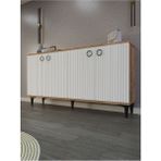 Line Konsol, Çok Amaçlı Dolap, Ayakkabılık, Kahve Köşesi, Tv Sehpası Modern - 80*150 cm - Atlantik Çam - Beyaz