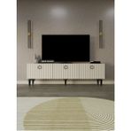 Line Tv Ünitesi 150 cm Üç Kapaklı Mdf Kapak Raflı Ayaklı Tv Sehpası - Beyaz - Atlantik Çam