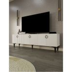 Line Tv Ünitesi 150 cm Üç Kapaklı Mdf Kapak Raflı Ayaklı Tv Sehpası - Beyaz