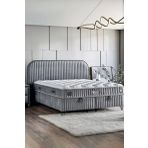 Line Visco Lüks Yatak Baza ve Başlık Seti 180x200 cm Çift Kişilik Yatak Baza Başlık Takımı Koyu Gri